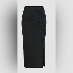 Black SOLID RUCHED WAIST TIE SPLIT LONG SKIRT Midi women size medium